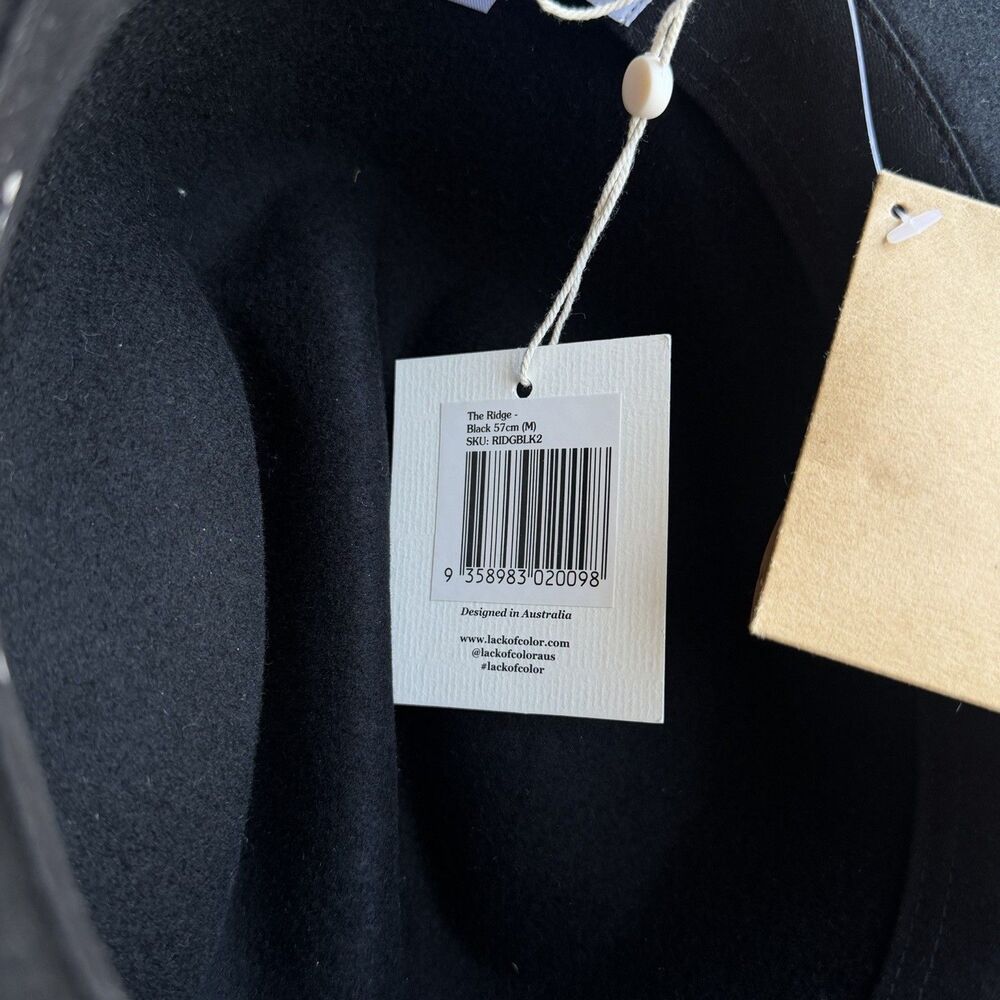 Lack of Color The River Hat Black Wool Felt Wide Brim Western Fedora Medium 57cm - Picture 9 of 9